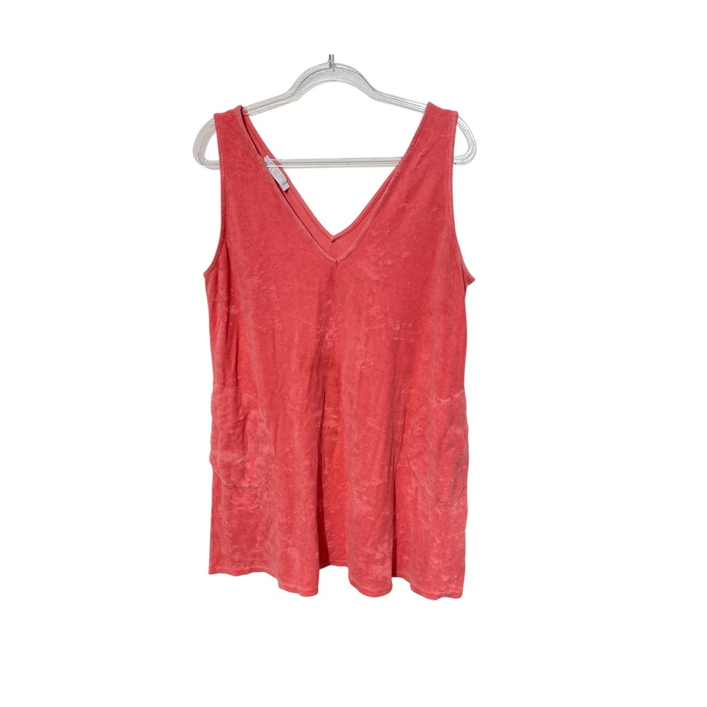 LAKE Terry Coverup Dress Womens XXL Coral Pink Sleeveless V-Neck Pockets